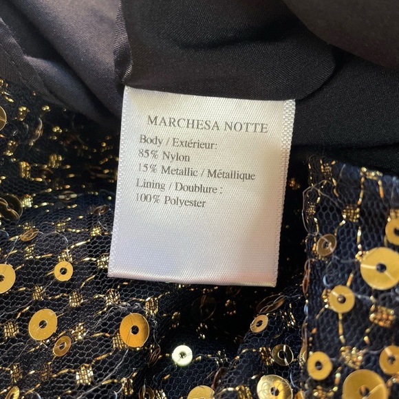 Marchesa Notte Sequined One Shoulder Asymmetric Ruffle Hem Dress Gold Size XS/4 - Picture 13 of 14